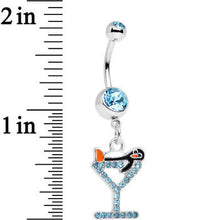 Load image into Gallery viewer, Aqua Paved Martini Glass with Pengiun Dangle Belly Ring
