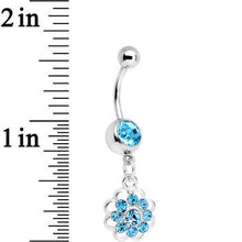 Load image into Gallery viewer, Aqua Gem Blossoming Flower Dangle Belly Ring
