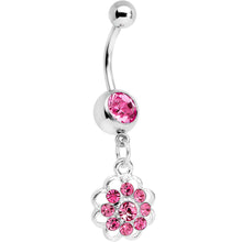 Load image into Gallery viewer, Pink Gem Blossoming Flower Dangle Belly Ring
