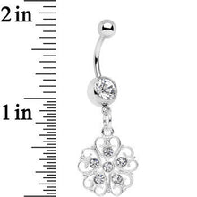 Load image into Gallery viewer, Clear Gem Flower Heart Dangle Belly Ring
