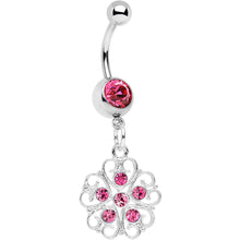 Load image into Gallery viewer, Pink Gem Flower Heart Dangle Belly Ring
