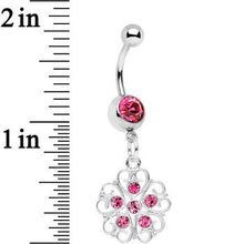 Load image into Gallery viewer, Pink Gem Flower Heart Dangle Belly Ring
