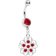Load image into Gallery viewer, Red Gem Flower Heart Dangle Belly Ring
