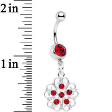 Load image into Gallery viewer, Red Gem Flower Heart Dangle Belly Ring
