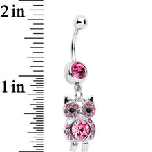 Load image into Gallery viewer, Pink Gem Burrowing Owl Dangle Belly Ring
