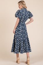 Load image into Gallery viewer, Natural Leaf Pattern Eyelet Lace Puff Sleeve Dress For Women – Elegant and Feminine Eyelet Lace Dress with Puff Sleeves
