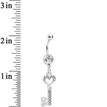 Load image into Gallery viewer, Clear Gem Key to Unlock Love Dangle Belly Ring
