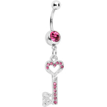 Load image into Gallery viewer, Pink Gem Key to Unlock Love Dangle Belly Ring
