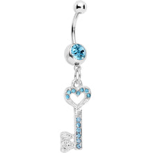 Load image into Gallery viewer, Aqua Gem Key to Unlock Love Dangle Belly Ring
