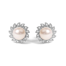 Load image into Gallery viewer, 10K White Gold Heirloom-Style Pearl and Diamond Accent Halo Stud Earrings (I-J color, I1-I2 Clarity)
