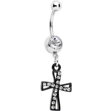 Load image into Gallery viewer, Clear Gem Black Cross Dangle Belly Ring
