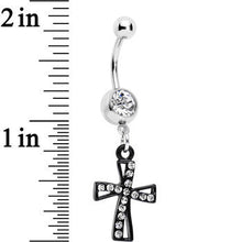 Load image into Gallery viewer, Clear Gem Black Cross Dangle Belly Ring
