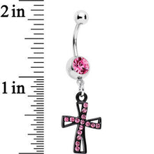 Load image into Gallery viewer, Pink Gem Black Cross Dangle Belly Ring
