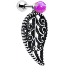Load image into Gallery viewer, 16G Pink Synthetic Opal Steel Leaf Cartilage Dangle Earring
