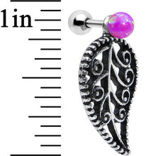 Load image into Gallery viewer, 16G Pink Synthetic Opal Steel Leaf Cartilage Dangle Earring
