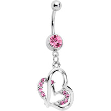 Load image into Gallery viewer, Pink Gem Duo of Hearts Dangle Belly Ring
