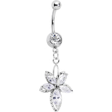 Load image into Gallery viewer, Clear Cubic Zirconia Double Flower Dangle Belly Ring
