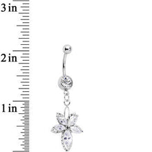 Load image into Gallery viewer, Clear Cubic Zirconia Double Flower Dangle Belly Ring
