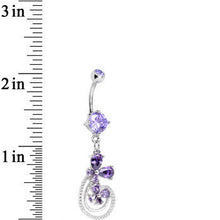 Load image into Gallery viewer, Purple Cubic Zirconia Flowers and Swirls Dangle Belly Ring
