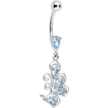 Load image into Gallery viewer, Aqua Cubic Zirconia Palm Leaf Dangle Belly Ring
