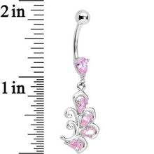 Load image into Gallery viewer, Pink Cubic Zirconia Palm Leaf Dangle Belly Ring
