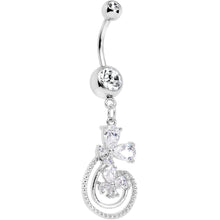 Load image into Gallery viewer, Clear Cubic Zirconia Swirl Flowers Dangle Belly Ring
