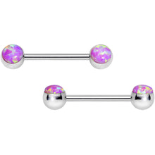 Load image into Gallery viewer, 316L Stainless Steel Pink Synthetic Opal Nipple Barbell Set
