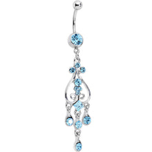 Load image into Gallery viewer, Aqua Gem Inverted Heart Dangle Belly Ring
