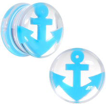 Load image into Gallery viewer, 9/16 Clear Acrylic Double Flare Blue Anchor Saddle Plug Set
