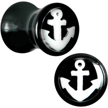 Load image into Gallery viewer, 2G Black Acrylic White Nautical Anchor Saddle Plug Set
