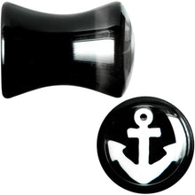 Load image into Gallery viewer, 2G Black Acrylic White Nautical Anchor Saddle Plug Set
