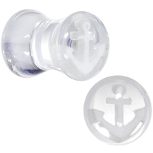 Load image into Gallery viewer, White Anchor Clear Acrylic Saddle Plug Set Available in Sizes 6mm to 20mm
