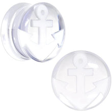 Load image into Gallery viewer, White Anchor Clear Acrylic Saddle Plug Set Available in Sizes 6mm to 20mm
