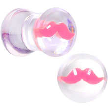 Load image into Gallery viewer, Clear Acrylic Pink Mustache Double Flare Saddle Plug Set 2G to 20mm
