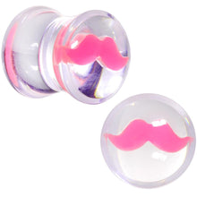 Load image into Gallery viewer, Clear Acrylic Pink Mustache Double Flare Saddle Plug Set 2G to 20mm

