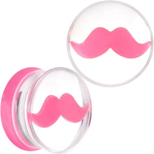 Load image into Gallery viewer, Clear Acrylic Pink Mustache Double Flare Saddle Plug Set 2G to 20mm
