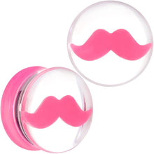 Load image into Gallery viewer, Clear Acrylic Pink Mustache Double Flare Saddle Plug Set 2G to 20mm
