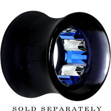 Load image into Gallery viewer, Black Acrylic Blue and Clear Gem Inlay Saddle Tunnel Plug 0G to 1 Inch
