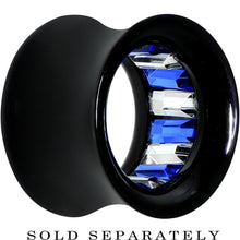Load image into Gallery viewer, Black Acrylic Blue and Clear Gem Inlay Saddle Tunnel Plug 0G to 1 Inch
