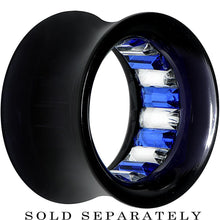 Load image into Gallery viewer, Black Acrylic Blue and Clear Gem Inlay Saddle Tunnel Plug 0G to 1 Inch

