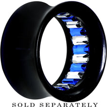 Load image into Gallery viewer, Black Acrylic Blue and Clear Gem Inlay Saddle Tunnel Plug 0G to 1 Inch
