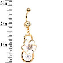 Load image into Gallery viewer, Clear Gem Gold Anodized White Heart Petal Flower Dangle Belly Ring
