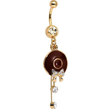 Load image into Gallery viewer, Clear Gem Gold Anodized Hold Your Hat Bright Bow Dangle Belly Ring
