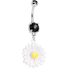 Load image into Gallery viewer, Black Cubic Zirconia White Daisy Flower Dangle Belly Ring

