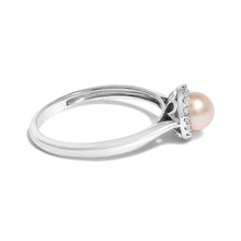 Load image into Gallery viewer, 10K White Gold 5MM Cultured Freshwater Pearl  and Diamond Halo Ring (I-J Color, I1-I2 Clarity) - Ring Size 6.5
