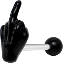 Load image into Gallery viewer, 14G 5/8 Black Acrylic Flip the Middle Finger Barbell Tongue Ring
