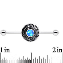 Load image into Gallery viewer, Blue Synthetic Opal Stainless Steel Medallion Industrial Barbell 37mm
