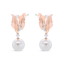 Load image into Gallery viewer, 14K Rose Gold 1/6 Cttw Round Diamond and 8mm Round Pearl Floral Drop Stud Earrings (H-I Color, I1-I2 Clarity)
