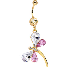 Load image into Gallery viewer, Gold Plated Clear Pink Gem Wing Dragonfly Dangle Belly Ring

