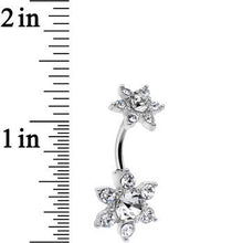 Load image into Gallery viewer, Clear Gem Double Flower Top Mount Belly Ring
